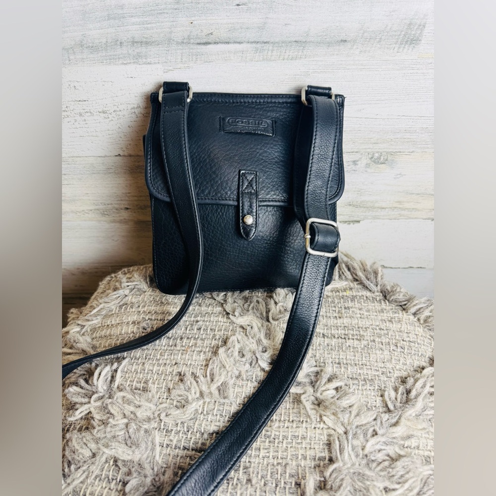 Fossil Crossbody Purse Bag - Fossil Black Leather Crossbody - Picture 3 of 9